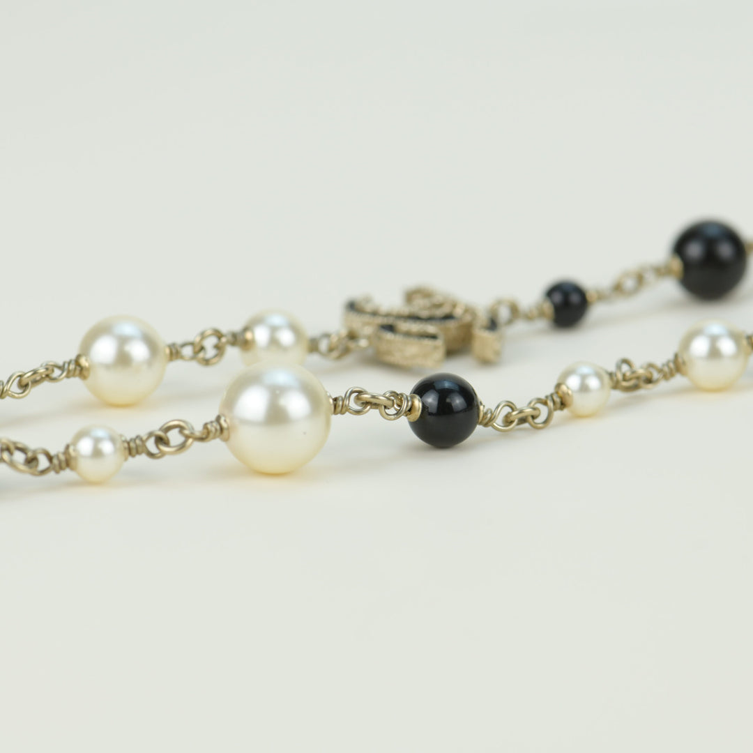 Chanel Pearl Enamel CC Long Necklace Black Gold