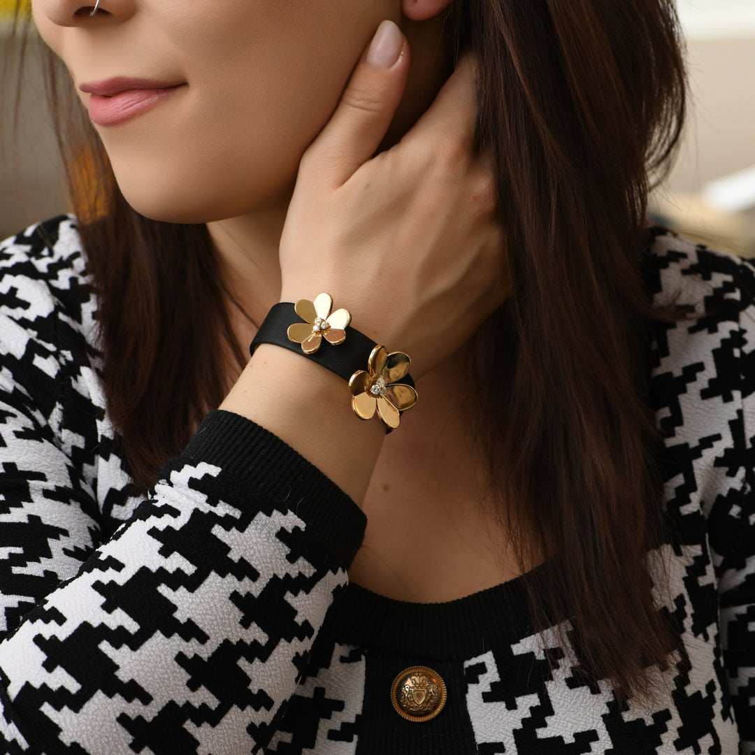Van Cleef & Arpels Frivole Diamond 18K Yellow Gold Satin Leather Bracelet