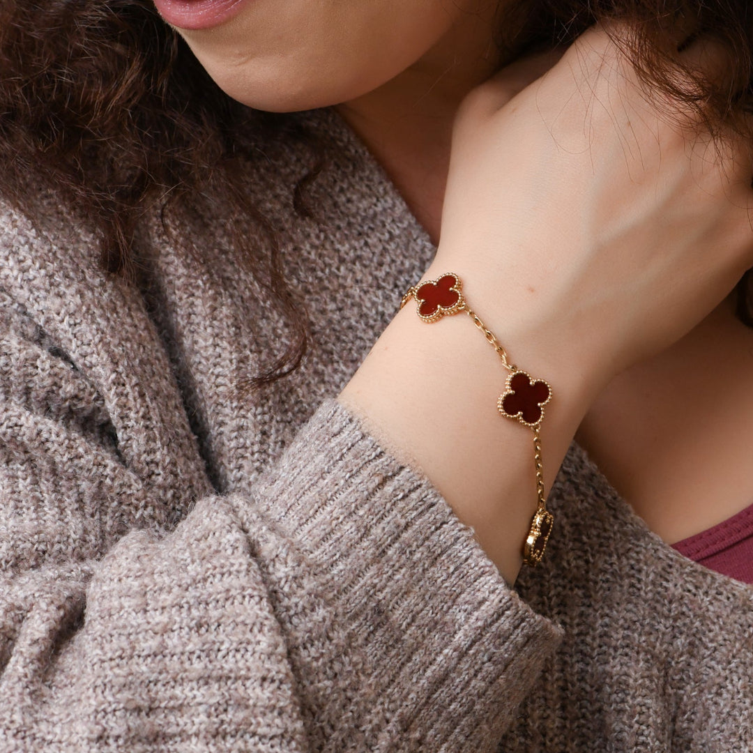 Van Cleef & Arpels Vintage Alhambra Carnelian 5 Motif Bracelet