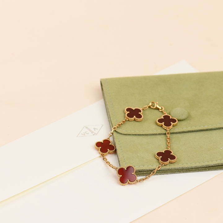 Van Cleef & Arpels Vintage Alhambra Carnelian 5 Motif Bracelet