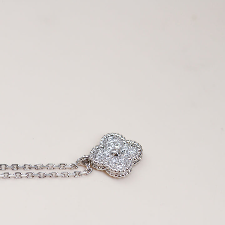 Second Hand VCA Sweet Alhambra Diamond 18K White Gold Pendant Necklace