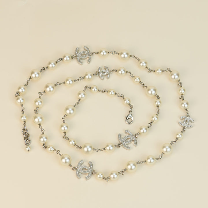 Chanel Pearl Sautoir Necklace with Five CC Logos for sale