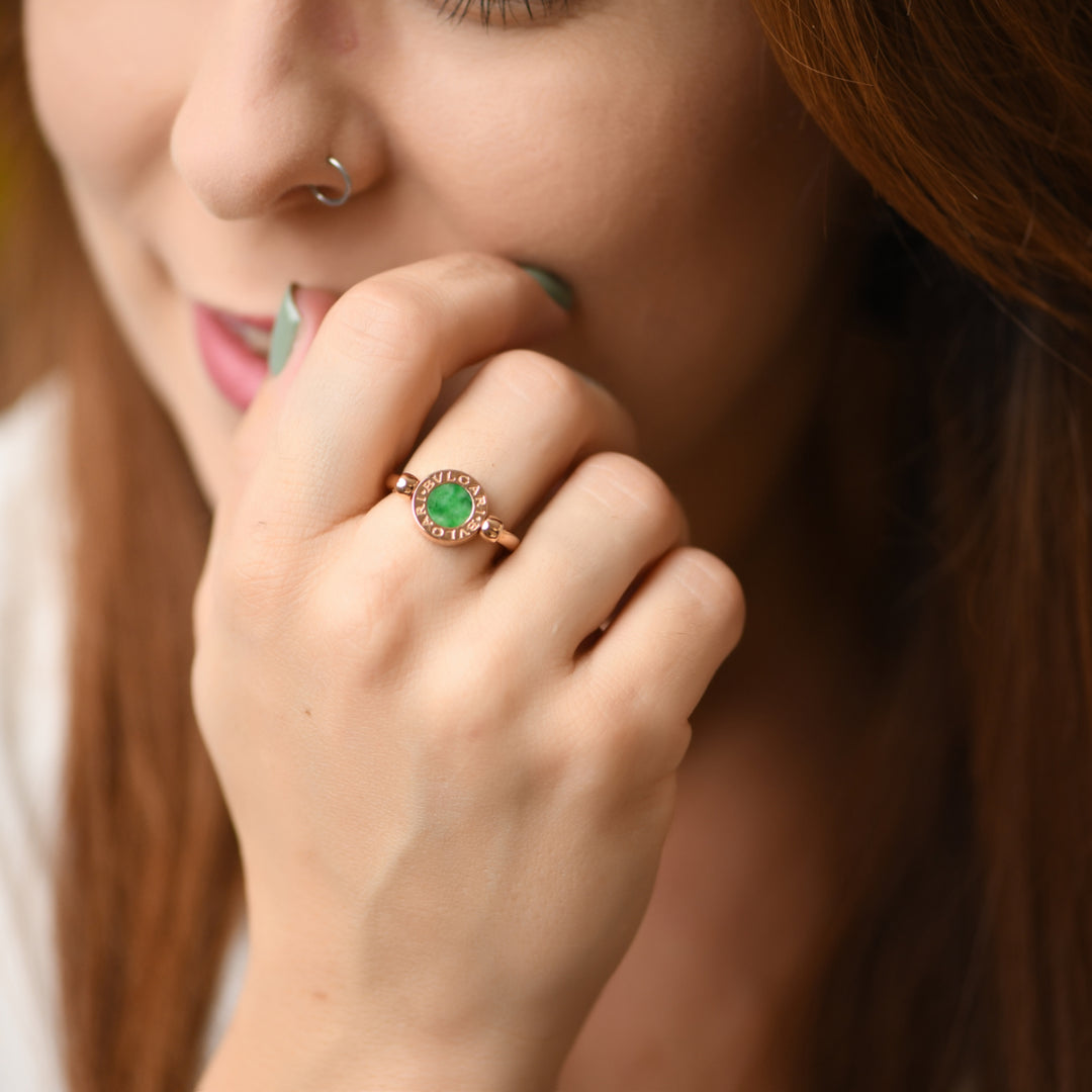 Preloved Authentic Bvlgari Flip Ring Jade and Pave Diamond 18K Rose Gold Size 54