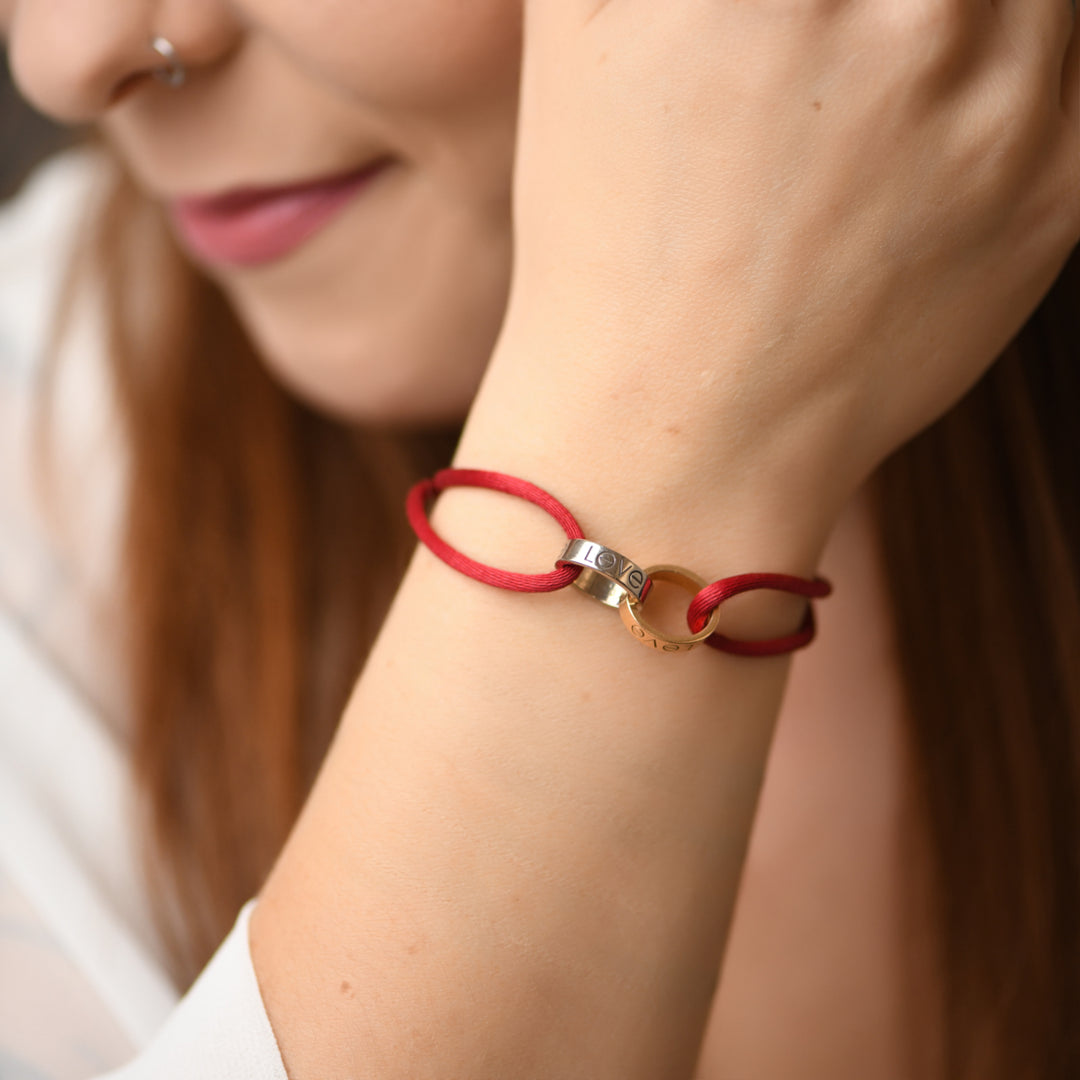 Preloved Cartier Love Red Cord Bracelet 18K White and Rose Gold