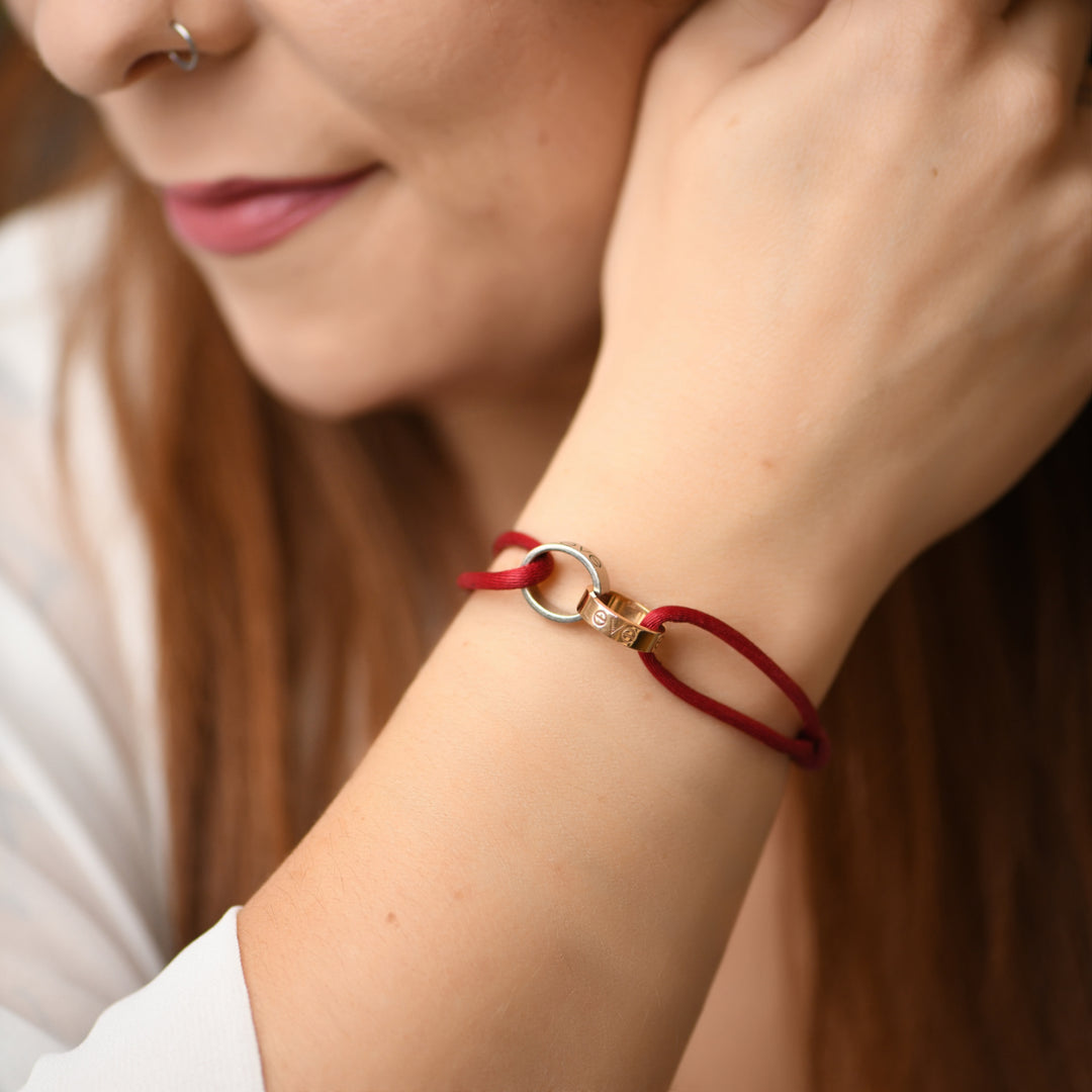 Preowned Cartier Love Red Cord Bracelet 18K White and Rose Gold