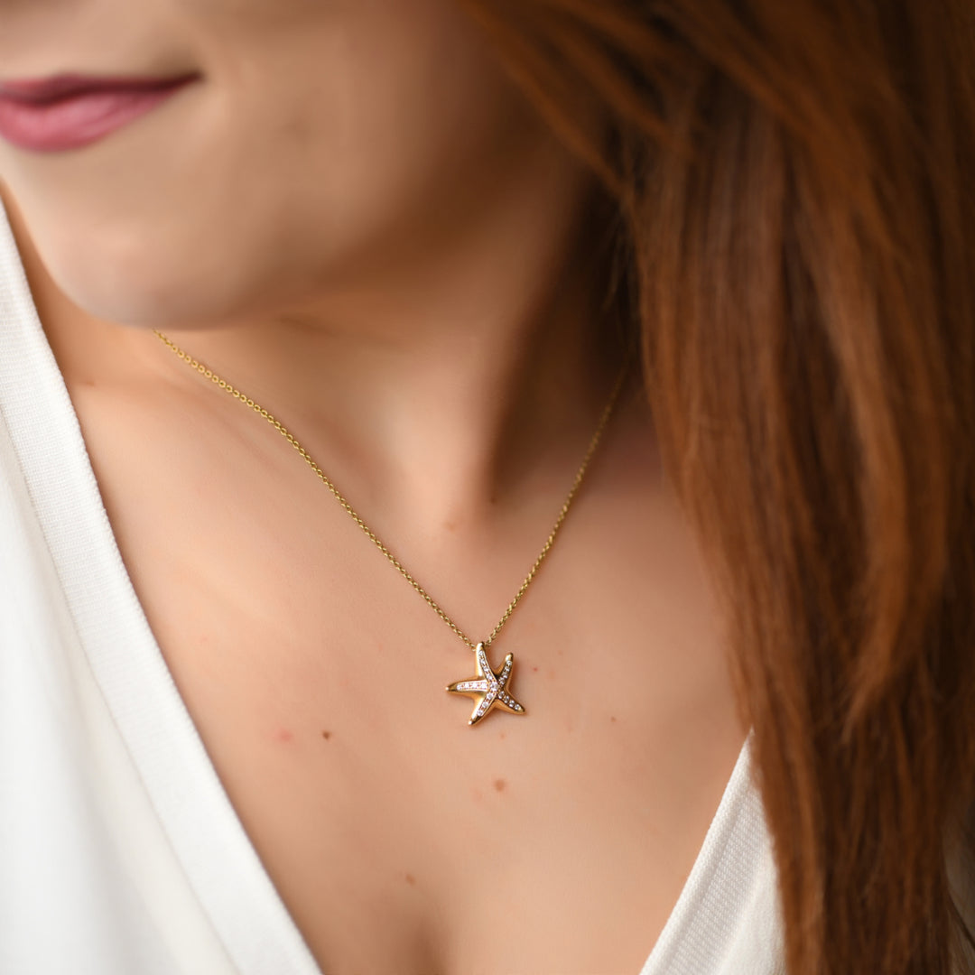 Used Tiffany & Co. Elsa Peretti Diamond Starfish Pendant Necklace
