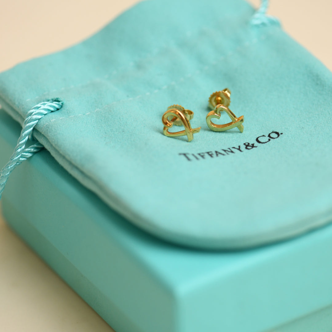 Preowned Tiffany & Co. Paloma Picasso Loving Heart Stud Earrings 18K Yellow Gold