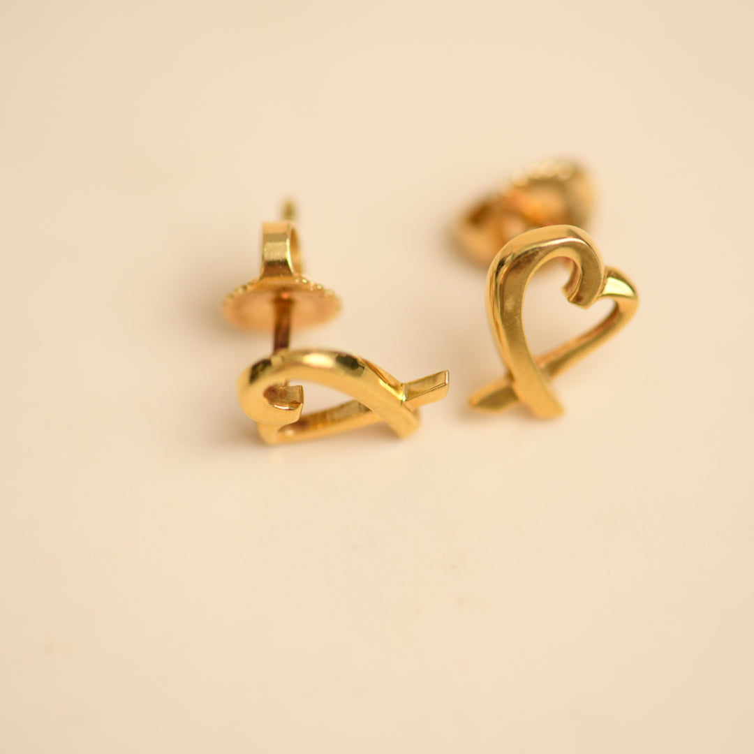 Tiffany & Co. Paloma Picasso Loving Heart Stud Earrings 18K Yellow Gold