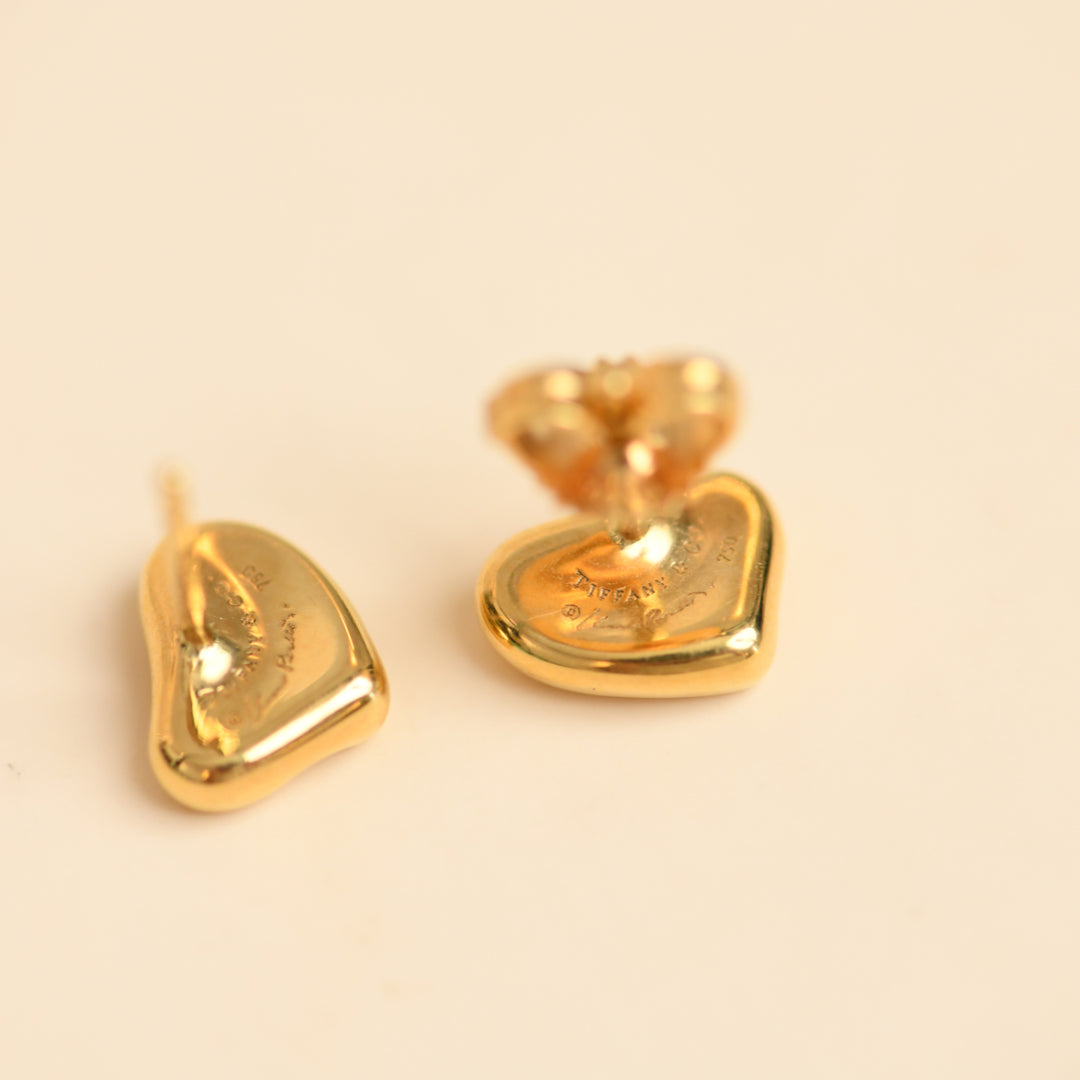 Tiffany & Co. Elsa Peretti Full Heart Stud Earrings 18K Yellow Gold