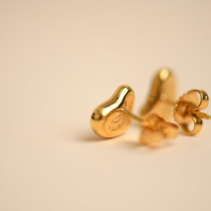 Second Hand Tiffany Elsa Peretti Full Heart Stud Earrings 18K Yellow Gold