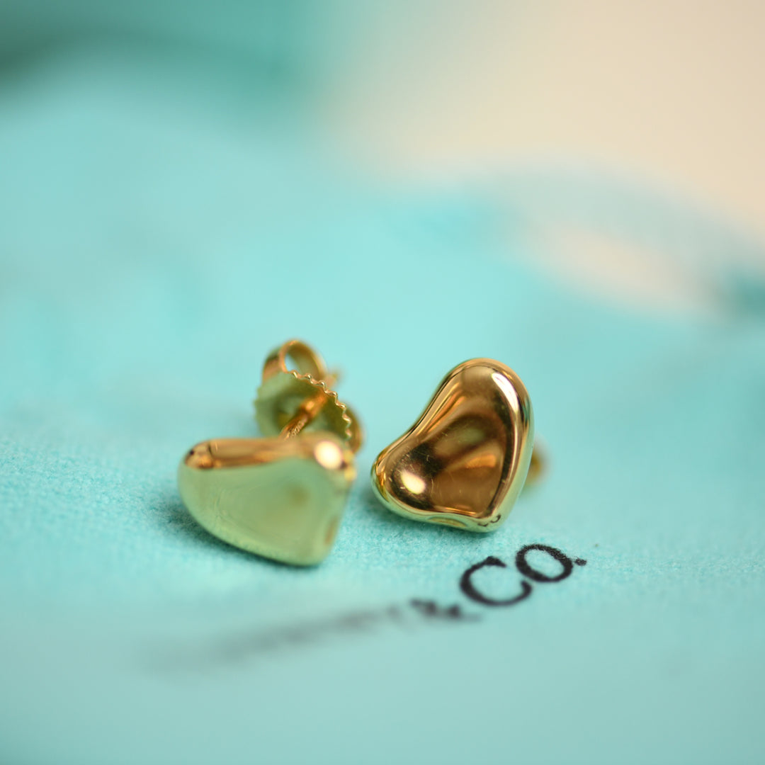 Preowned Tiffany & Co. Elsa Peretti Full Heart Stud Earrings 18K Yellow Gold