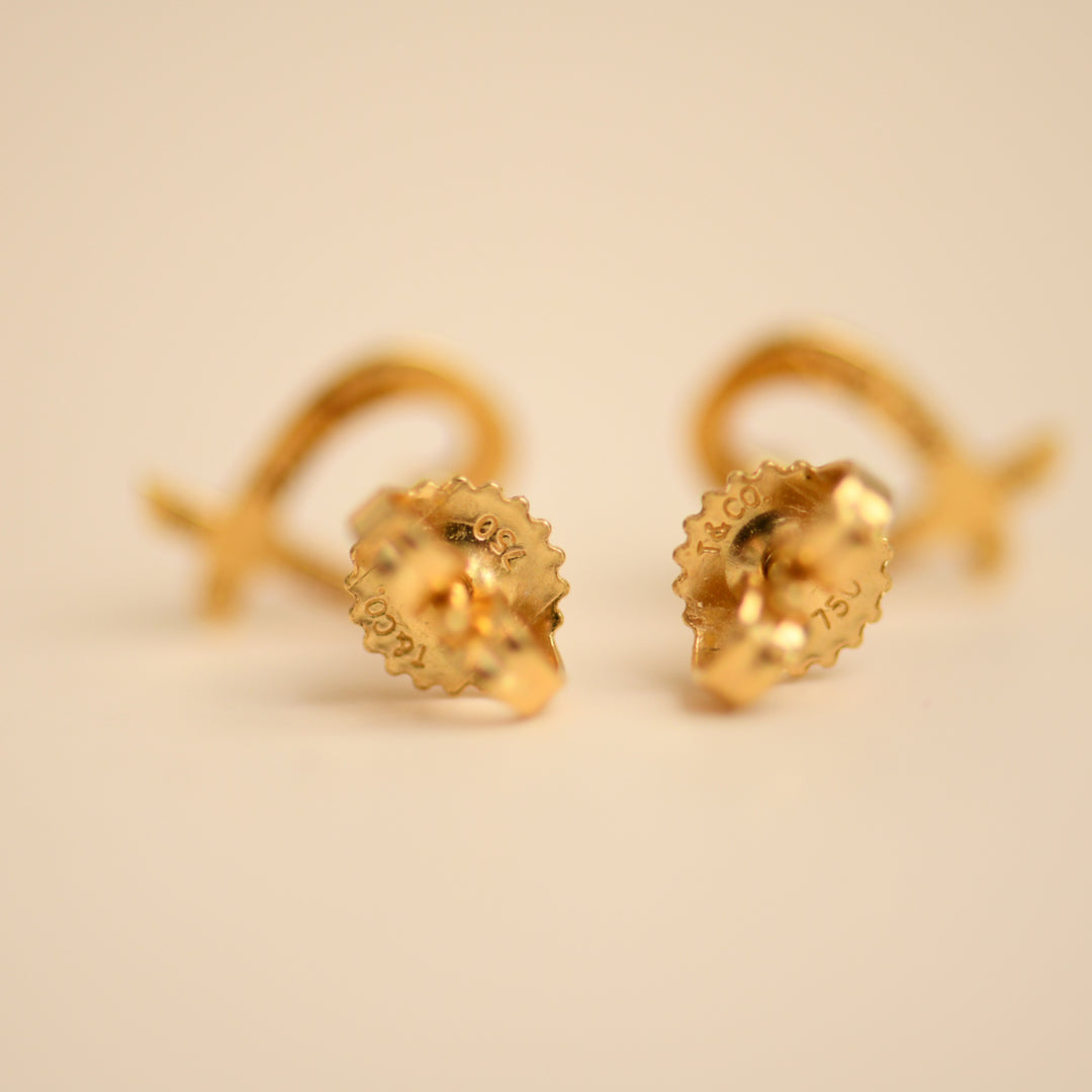 Preowned Tiffany Paloma Picasso Loving Heart Stud Earrings 18K Yellow Gold