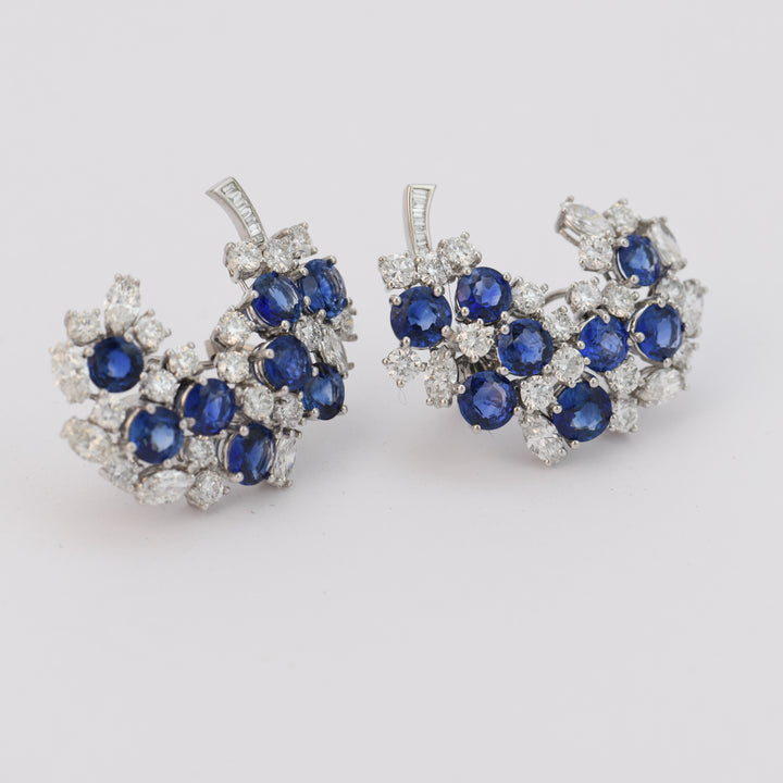 Pair of 18 Karat White Gold Sapphire and Diamond Earrings