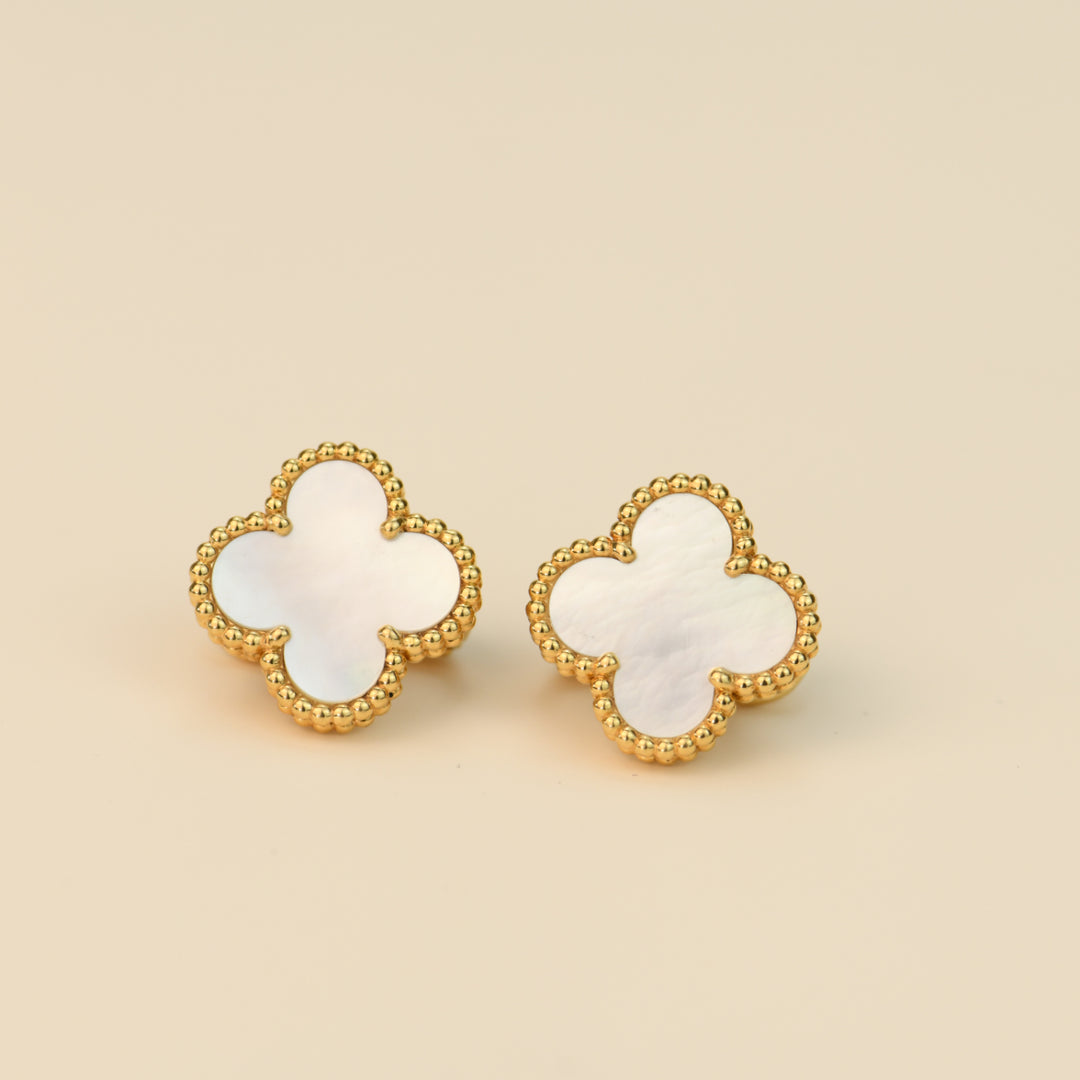 Van Cleef & Arpels Vintage Alhambra Mother of Pearl Yellow Gold Earrings