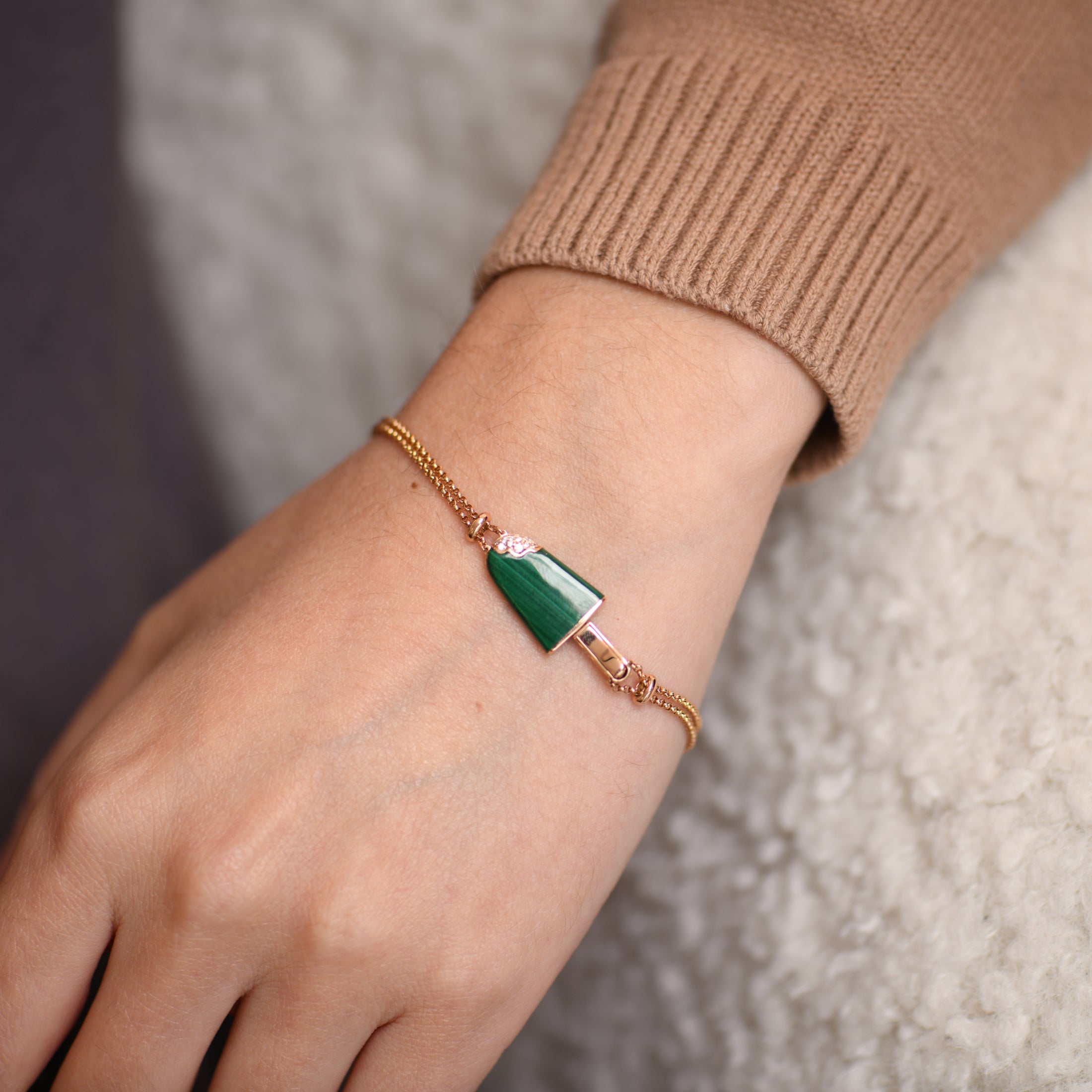 Bvlgari Gelati Diamond Malachite 18k Rose Gold Bracelet