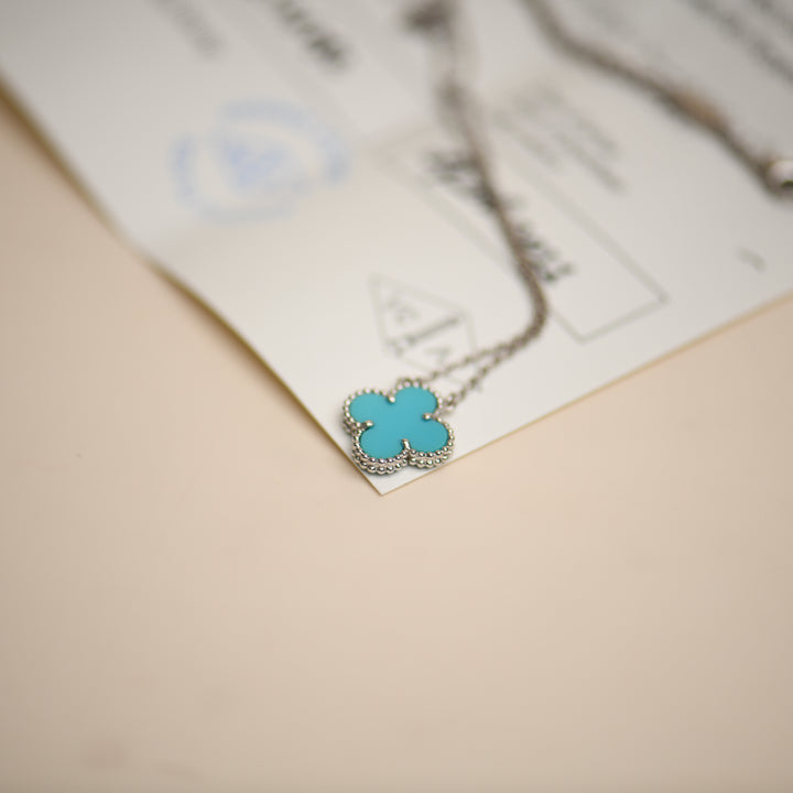 Van Cleef & Arpels Vintage Alhambra Turquoise 18K White Gold Pendant Necklace