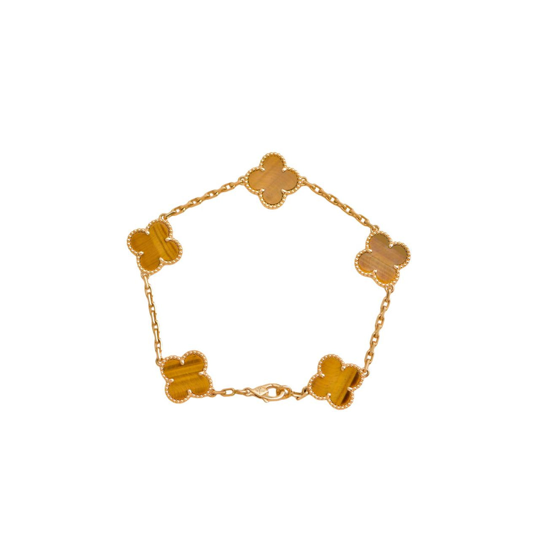 Van Cleef & Arpels Vintage Alhambra Tiger's Eye Yellow Gold Bracelet