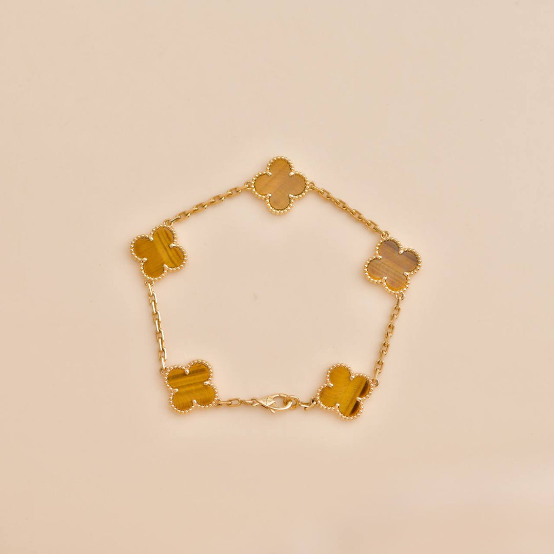 Van Cleef & Arpels Vintage Alhambra Tiger's Eye Yellow Gold Bracelet