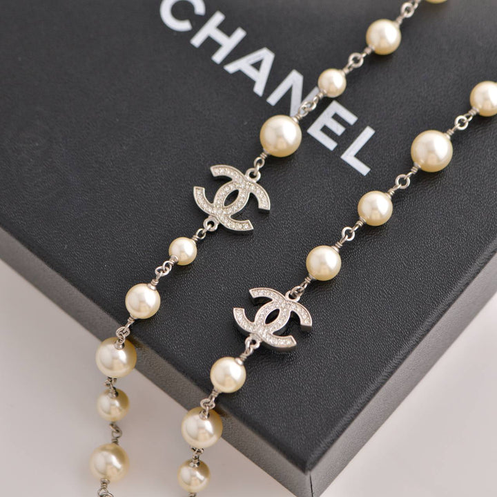 Chanel Five CC Logo Pearl Sautoir Necklace