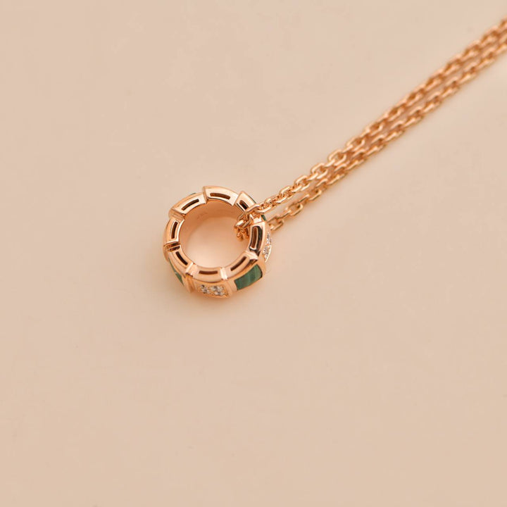 Bulgari Serpenti Viper Malachite And Diamonds Rose Gold Necklace