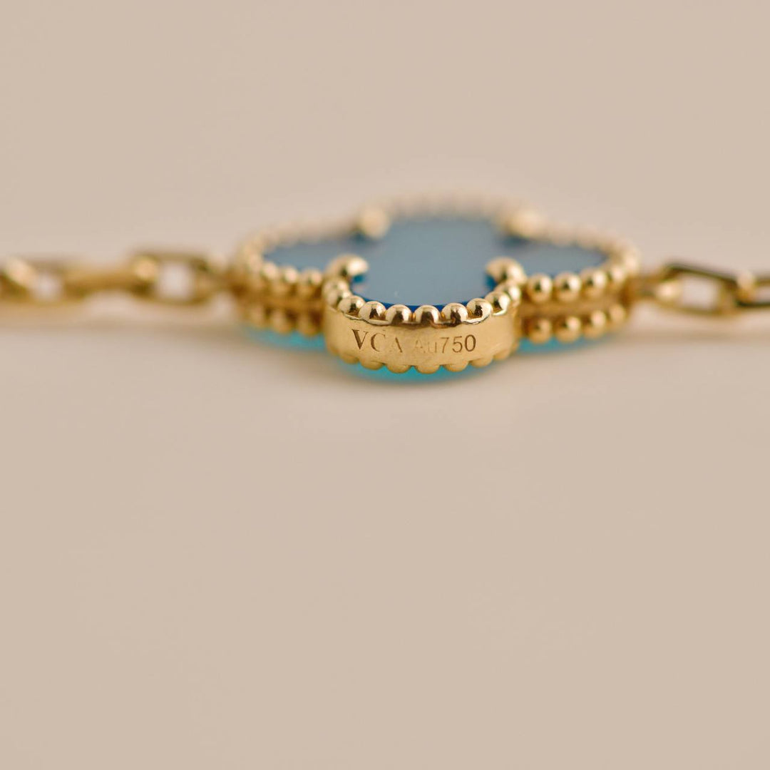 Van Cleef & Arpels Vintage Alhambra Agate Yellow Gold Bracelet