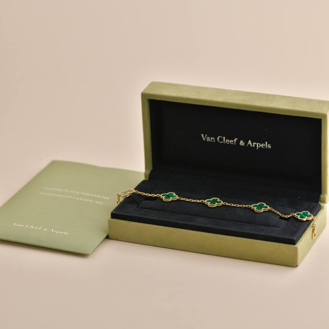 VCA Alhambra Malachite Yellow Gold Bracelet