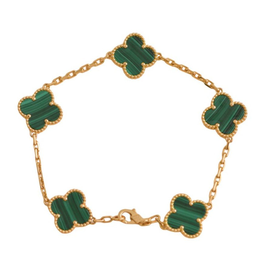 Van Cleef & Arpels Vintage Alhambra Malachite Yellow Gold BraceletVan Cleef & Arpels Vintage Alhambra Malachite Yellow Gold Bracelet