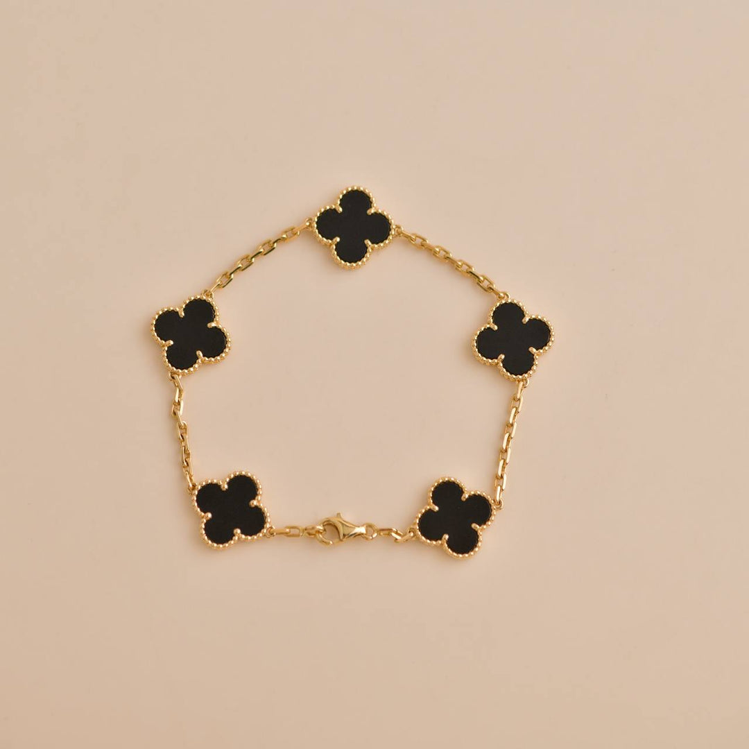 Van Cleef & Arpels Vintage Alhambra Onyx Yellow Gold Bracelet