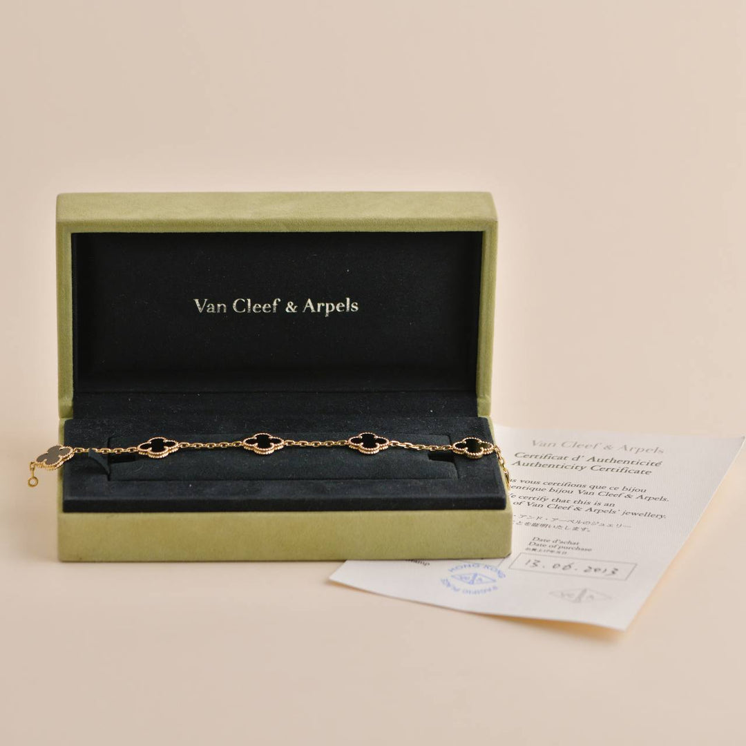 Van Cleef & Arpels Vintage Alhambra Onyx Yellow Gold Bracelet