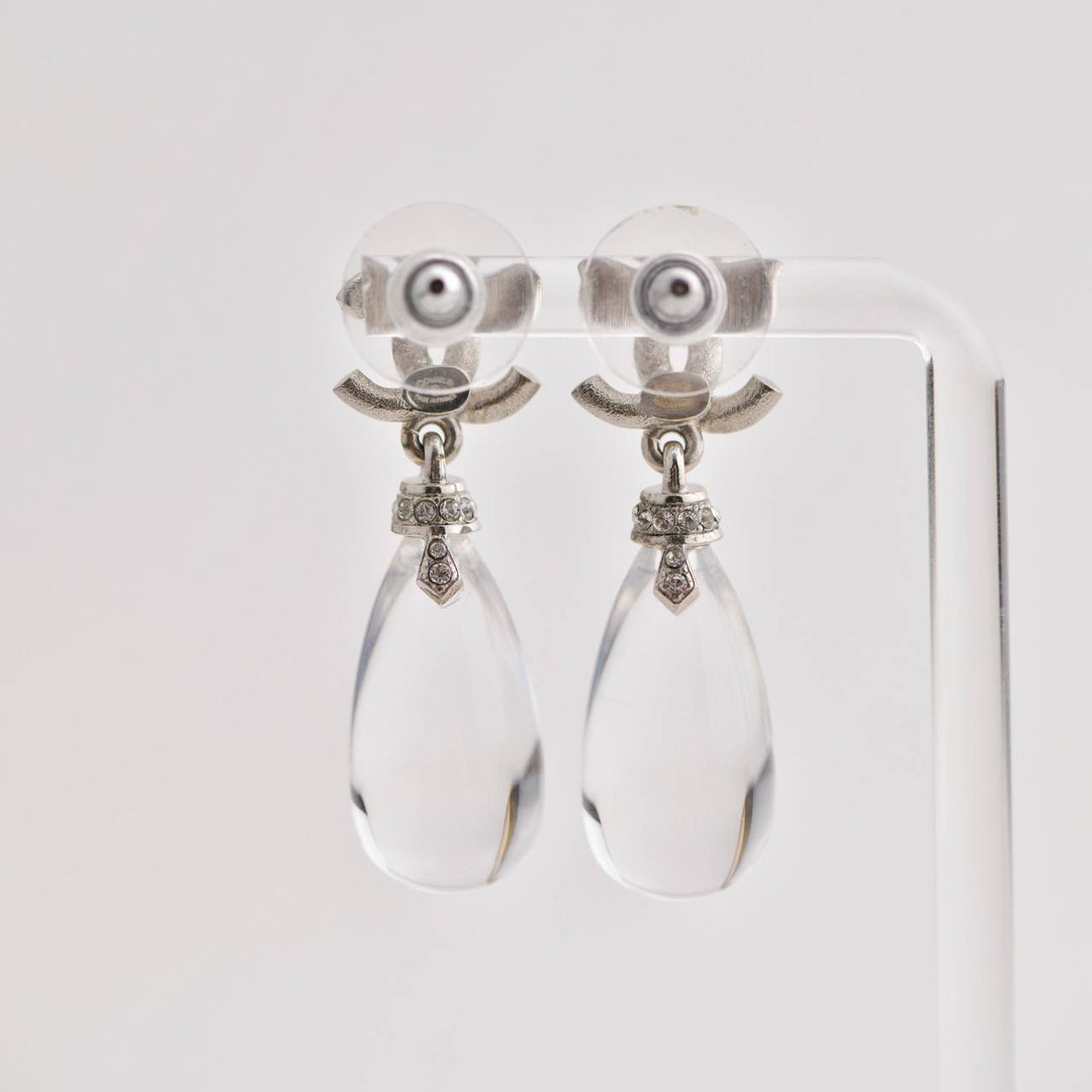 Chanel CC Drop Silver Metal Earrings