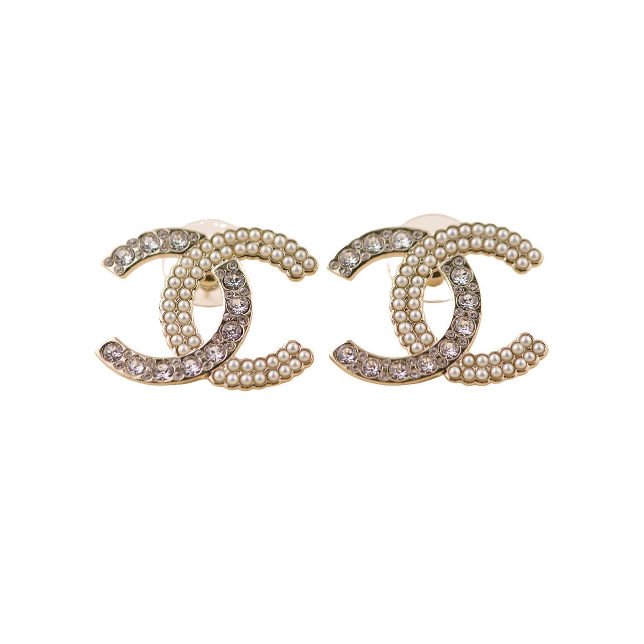 Chanel Silver Ribbon CC Dangle Crystal Piercing Earrings - 2 Pieces |  Chairish