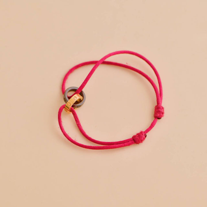 CARTIER 18K Pink Gold Ceramic 4 Diamond Love Hot Pink Silk Cord Bracelet