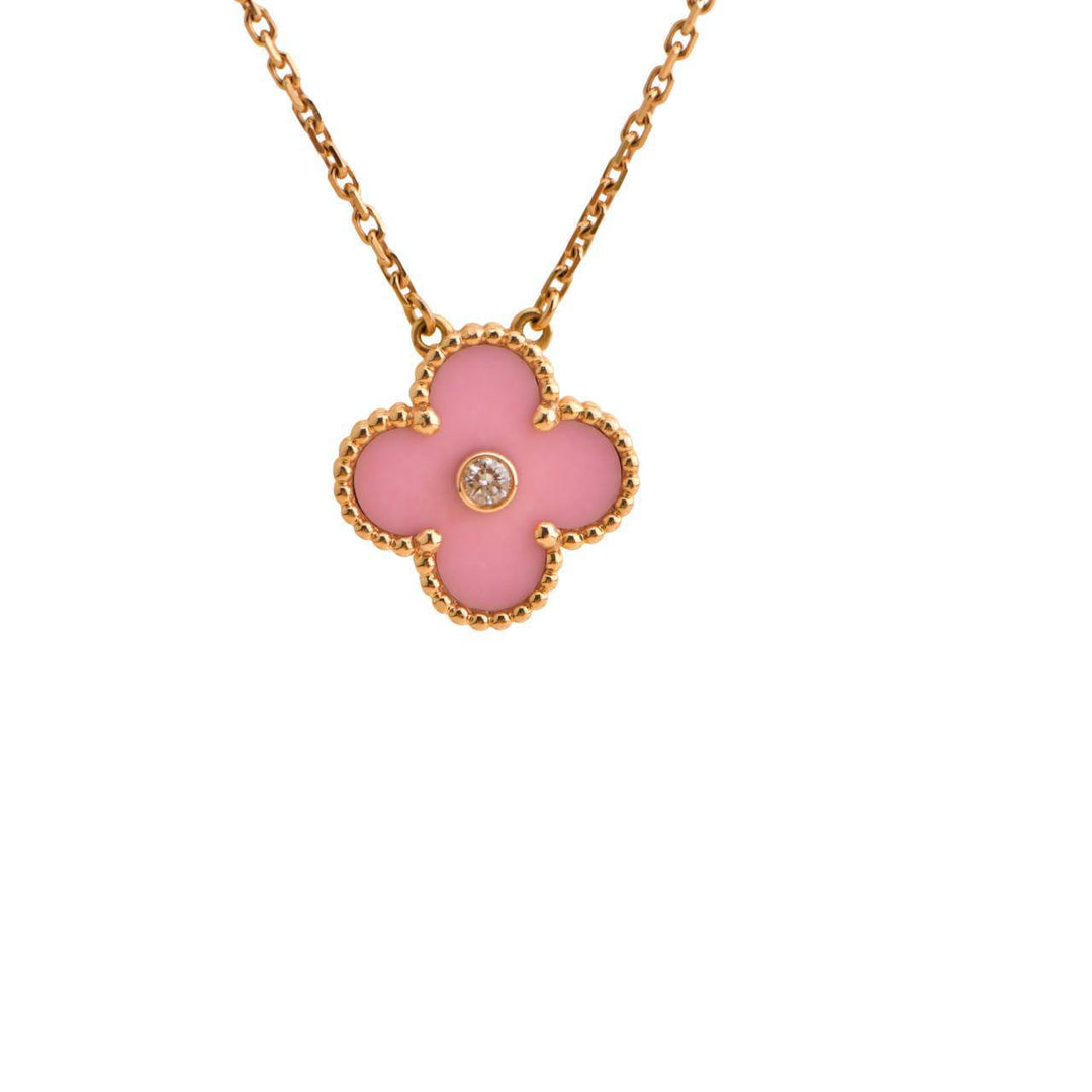 Van Cleef & Arpels Vintage Alhambra 2015 Diamond Pink Sèvres Porcelain Holiday Pendant