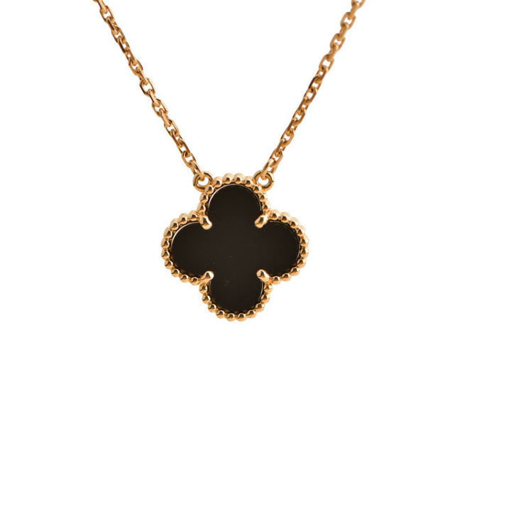 Van Cleef & Arpels Vintage Alhambra Onyx Yellow Gold Pendant Necklace