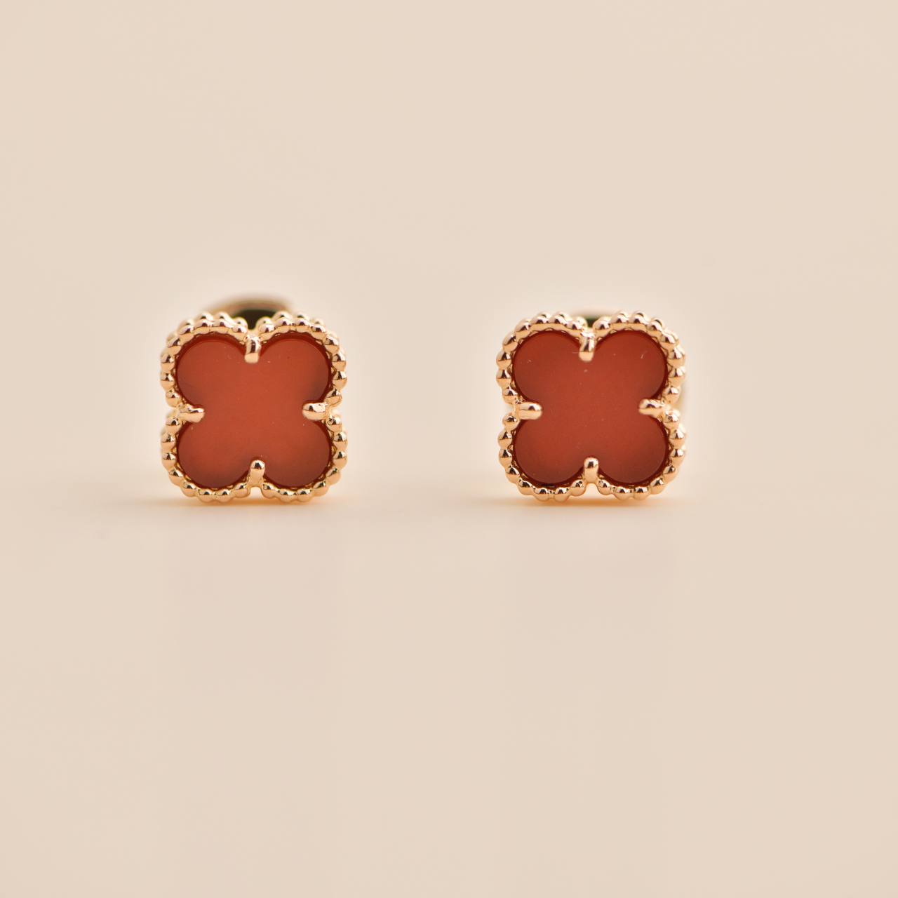 Van Cleef Arpels Sweet Alhambra Carnelian 18K Rose Gold Earstuds Dandelion Antiques