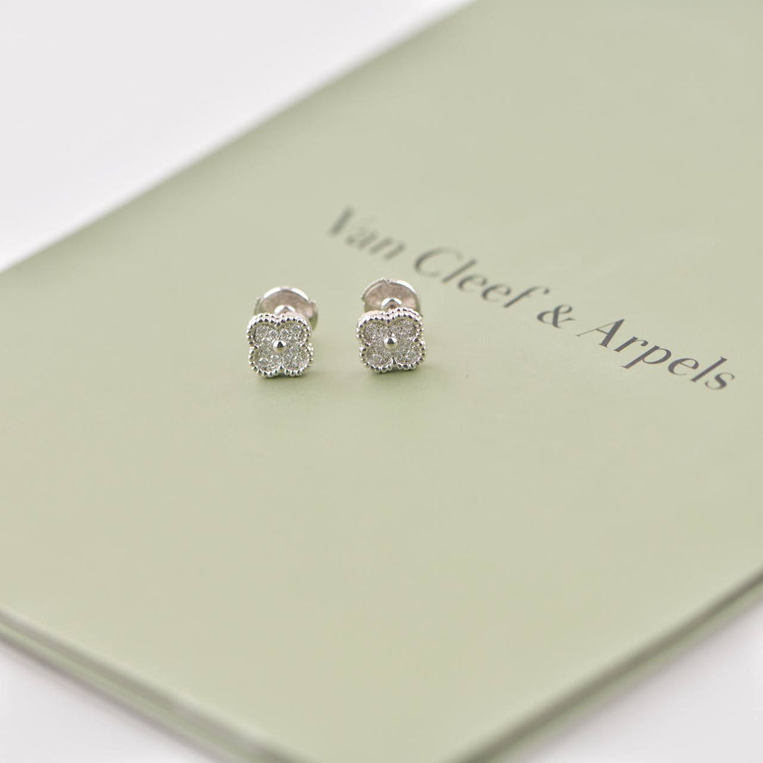 Van Cleef Arpels Sweet Alhambra Diamond 18K White Gold Earrings