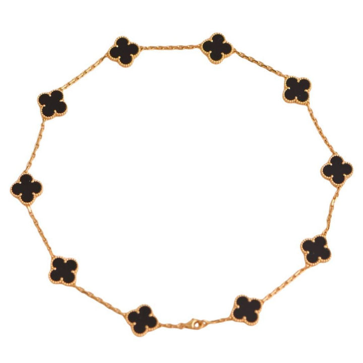 Van Cleef  Vintage Alhambra Black Onyx 10 Motif Necklace