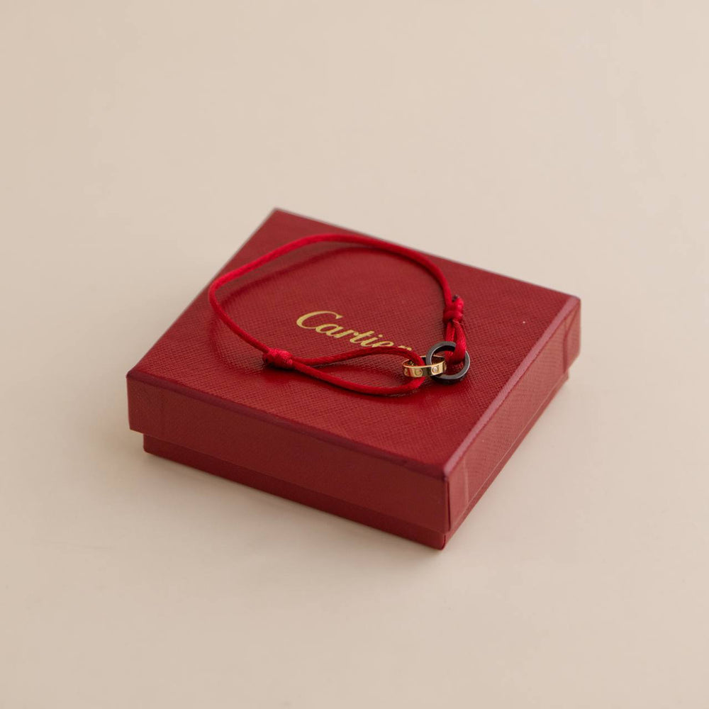 Cartier 18K White Gold Ceramic 4 Diamond LOVE Red Silk Cord Bracelet