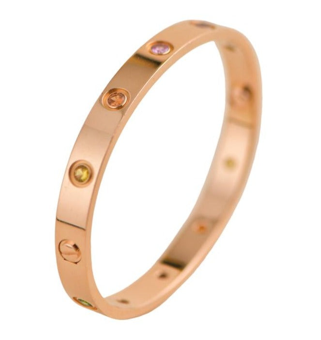 Cartier Love Bracelet 10 Multi Gemstone Rose Gold Size 16