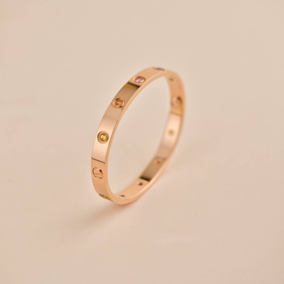 Cartier Love Bracelet 10 Multi Gemstone Rose Gold Size 16