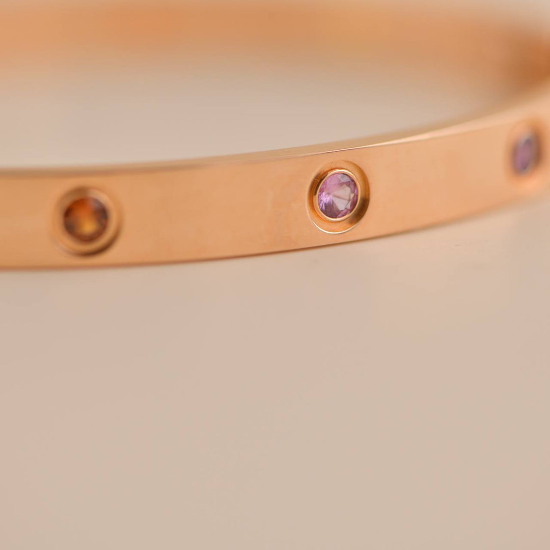 Cartier Love Bracelet 10 Multi Gemstone Rose Gold Size 16