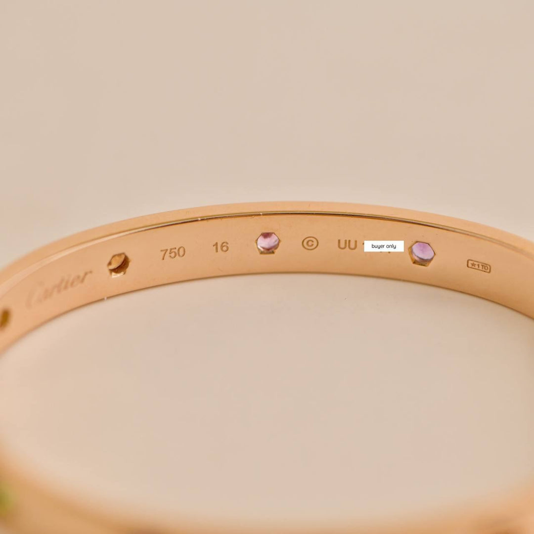 Cartier Love Bracelet 10 Multi Gemstone Rose Gold Size 16