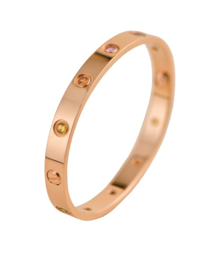 Cartier Love Bracelet 10 Multi Gemstone Rose Gold Size 19