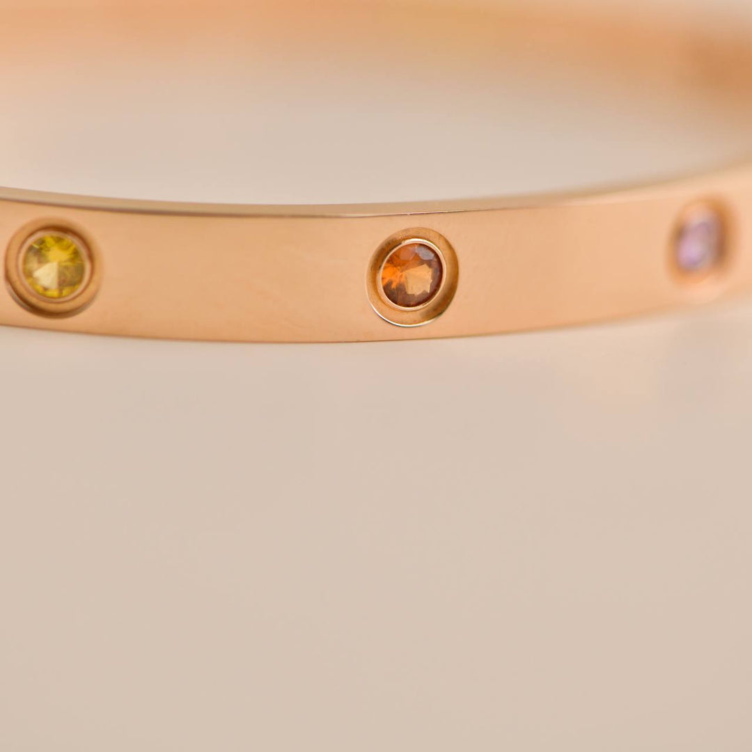 Cartier Love Bracelet 10 Multi Gemstone Rose Gold Size 19