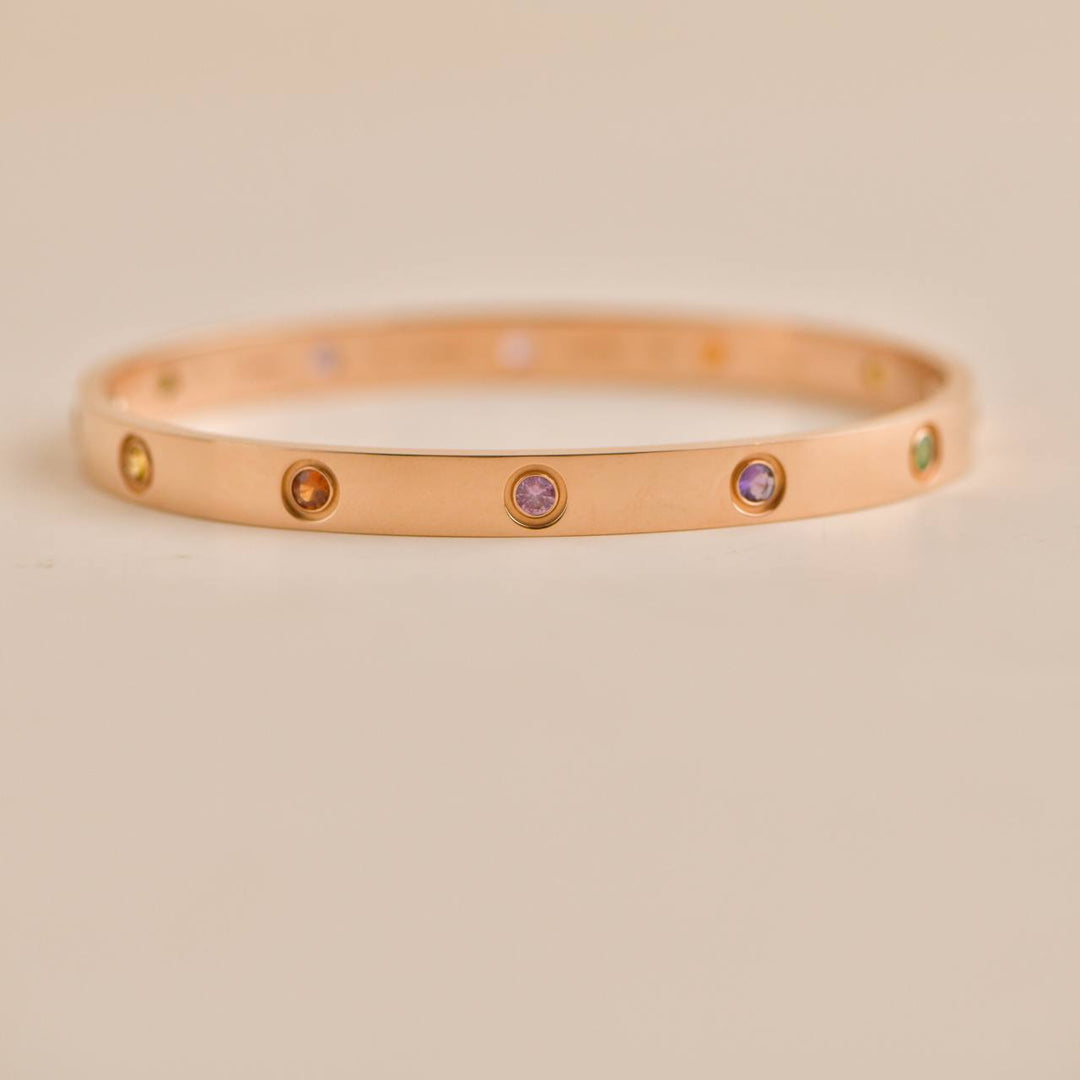 Cartier Love Bracelet 10 Multi Gemstone Rose Gold Size 19