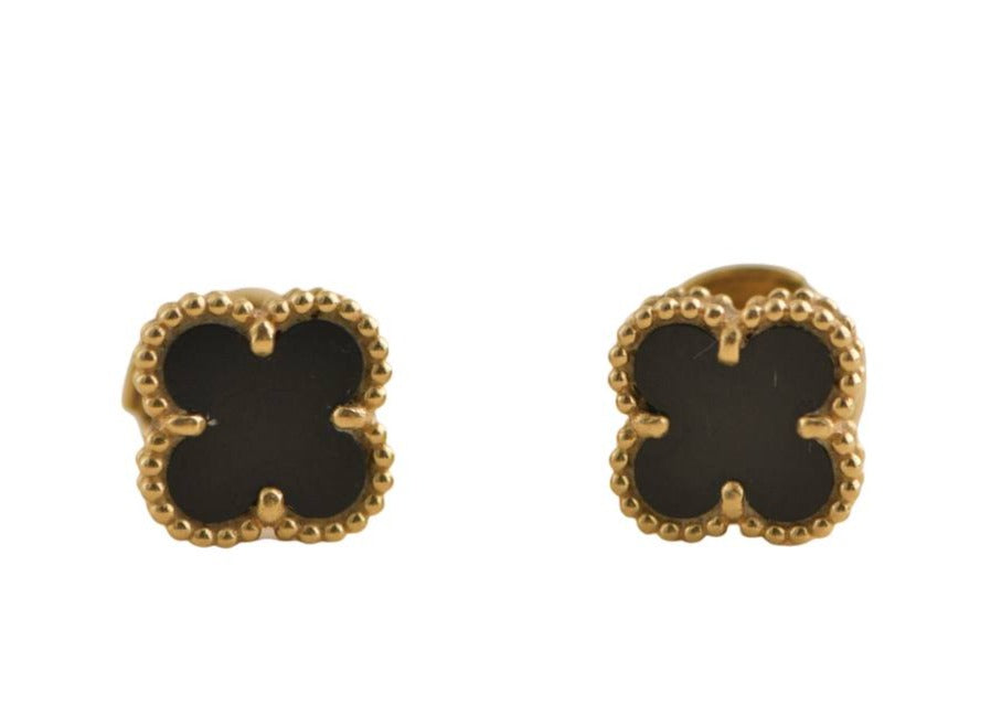 Van Cleef & Arpels Sweet Alhambra Onyx 18K Yellow Gold Earstuds