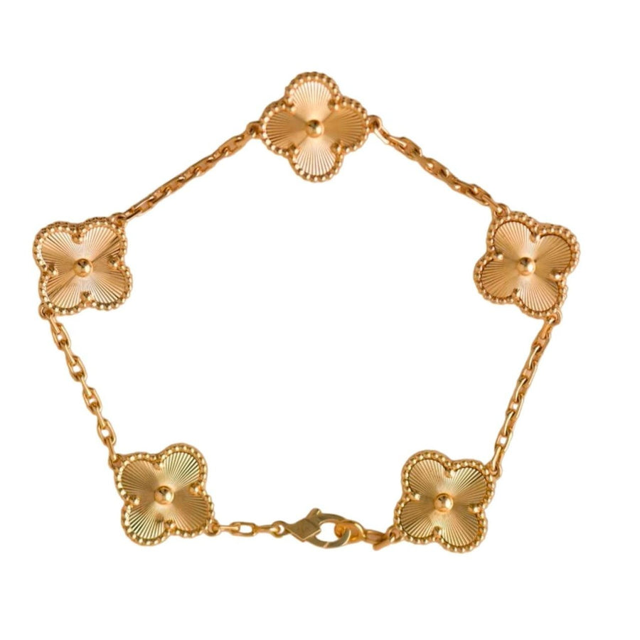 Van Cleef & Arpels Vintage Alhambra 5 Motifs Guilloché Yellow Gold Bracelet