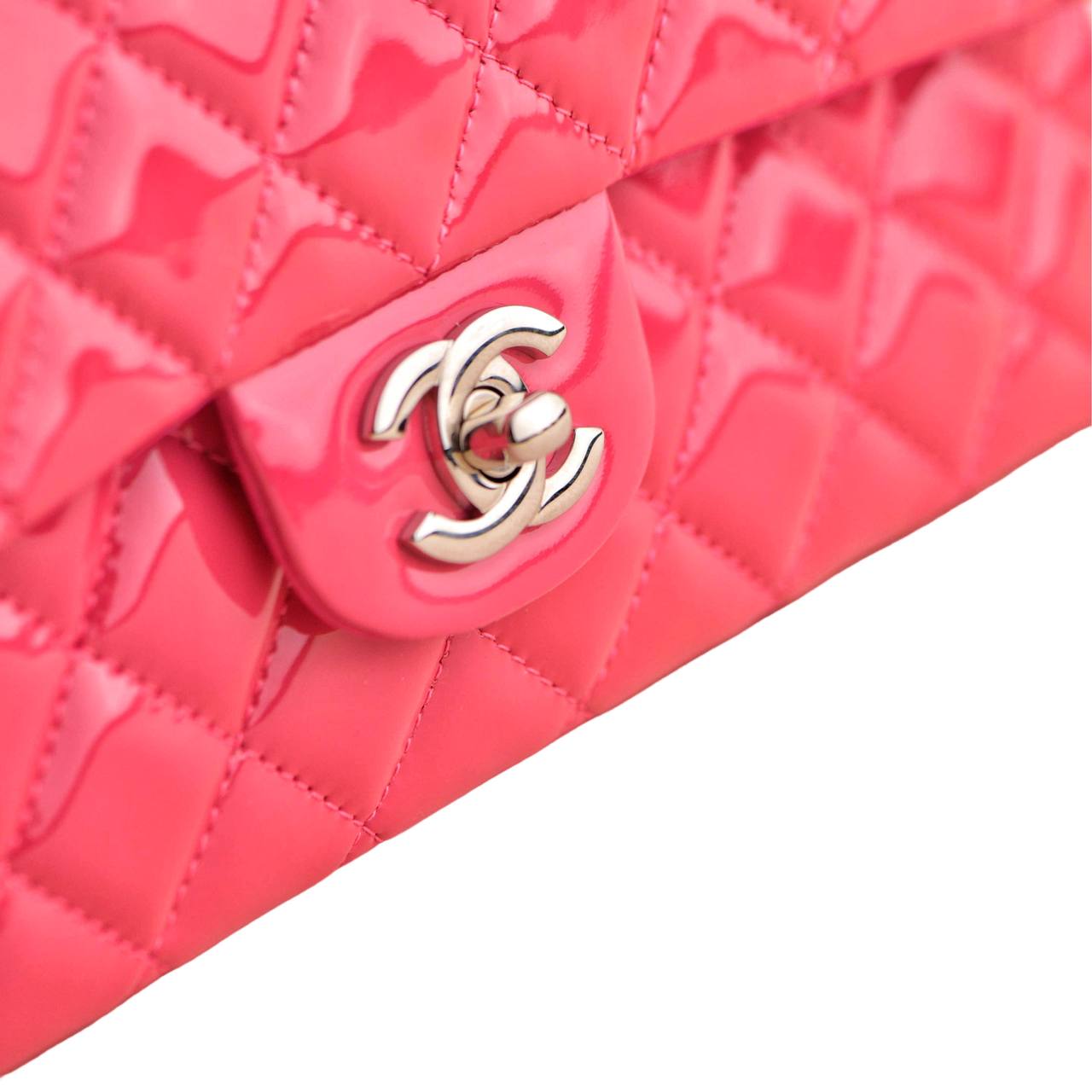 Chanel Medium Double Classic Flap Pink Quilted Patent Lambskin Bag Dandelion Antiques