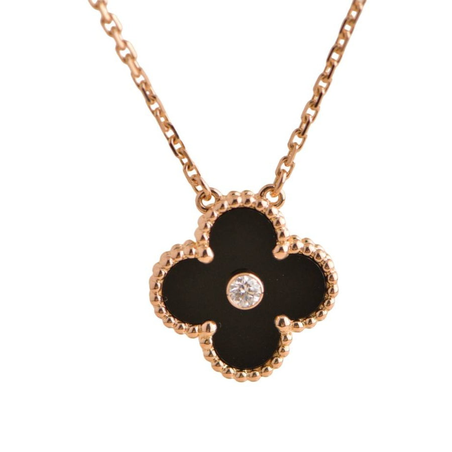 Van Cleef & Arpels Vintage Alhambra Diamond Black Onyx  Necklace