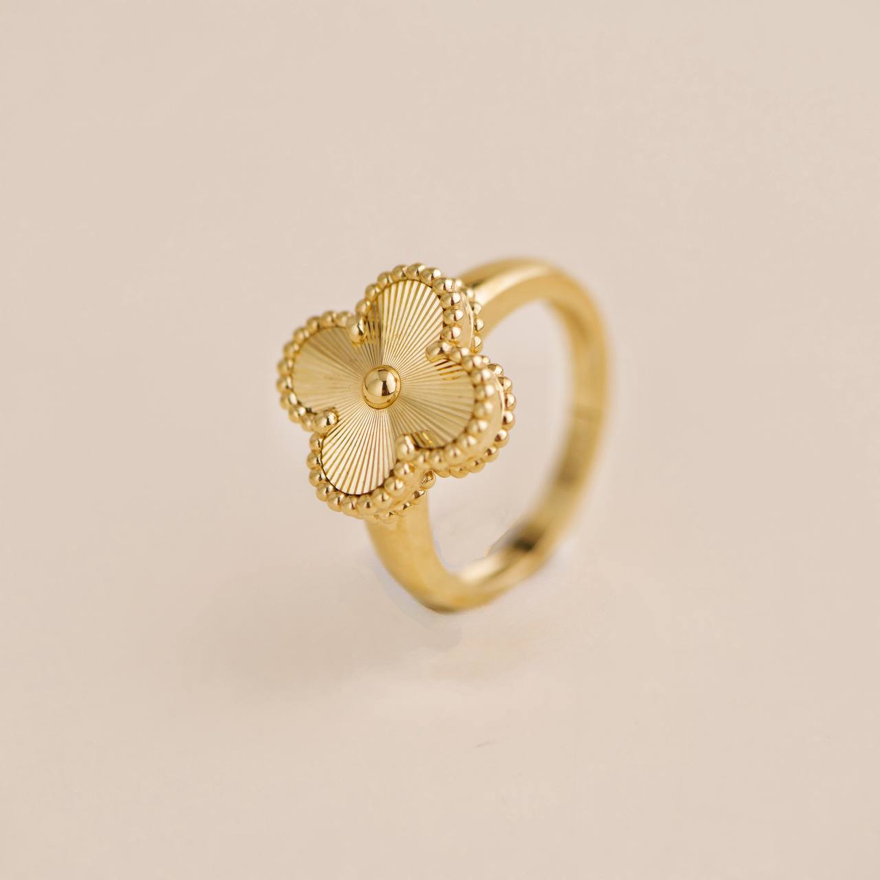 Van Cleef & Arpels Guilloché Alhambra 18k Yellow Gold Ring Size 54